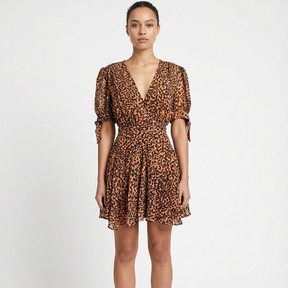 C/meo Xs Leopard Print V-Neck Dress 